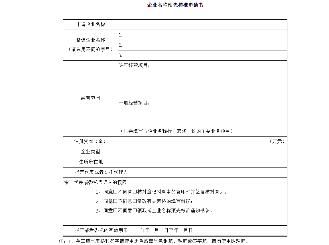 河南新公司成立核名流程通知書說明